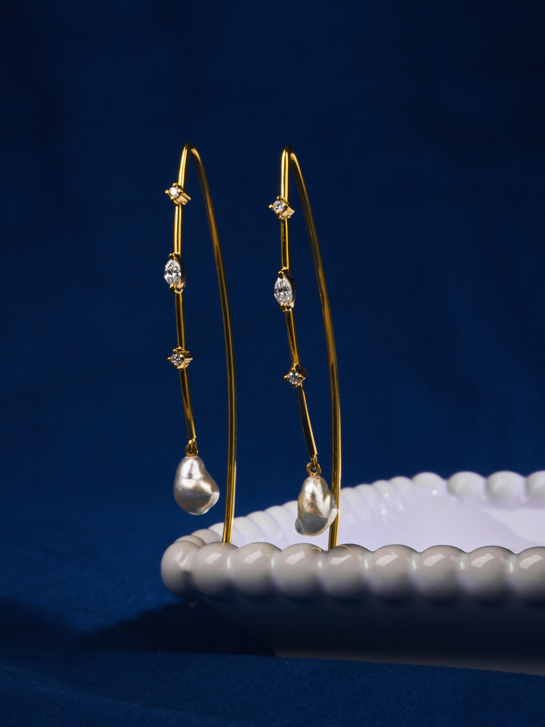 Diamond & Keshi Pearl Hook Earrings