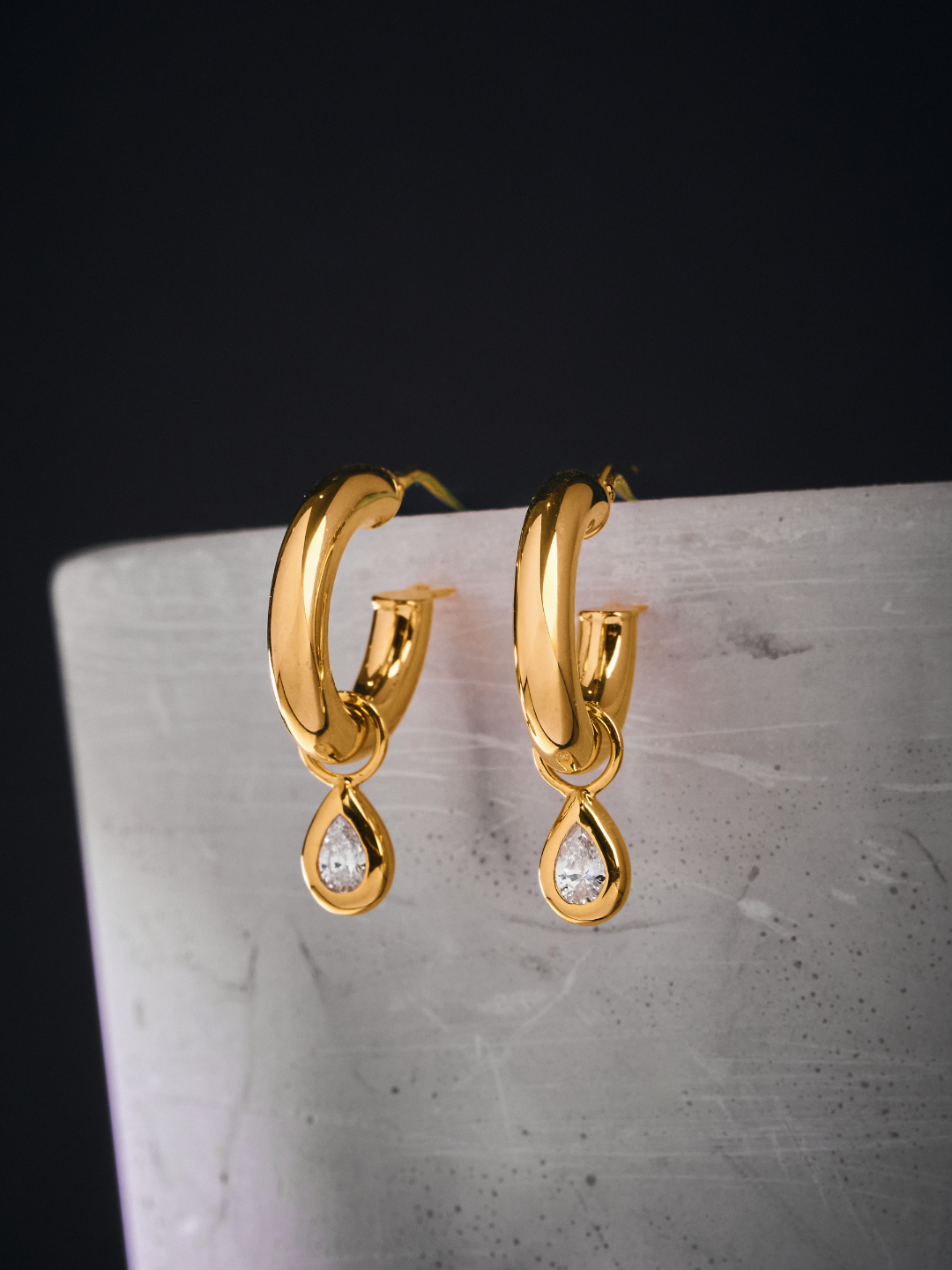 Bezel Set Pear Hoop Earrings