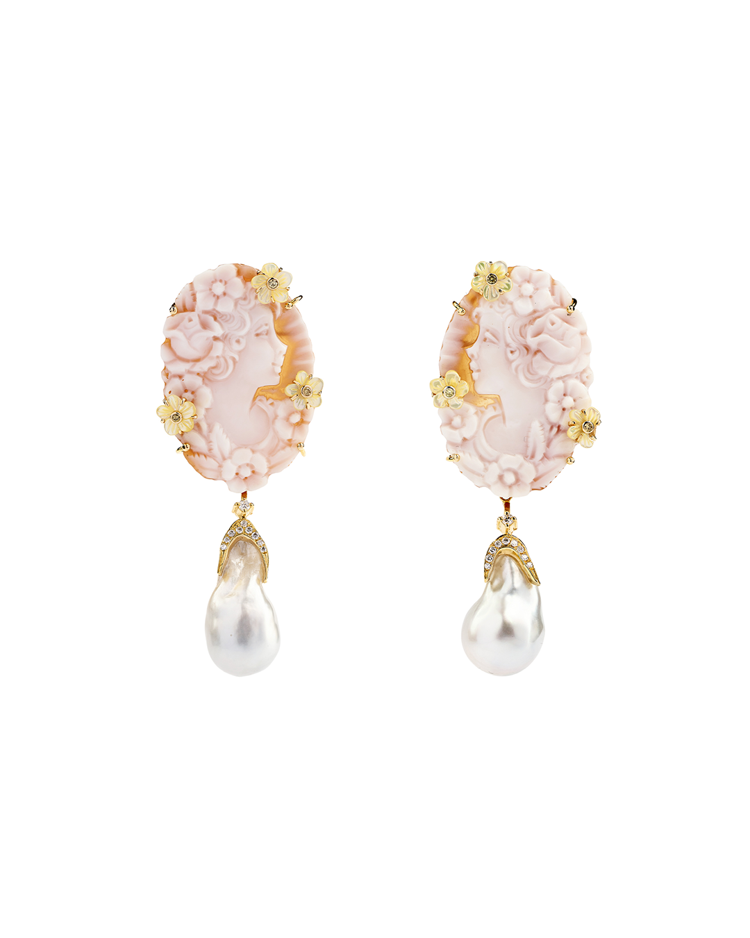 Cameo Flower South Sea Pearl Earrings
