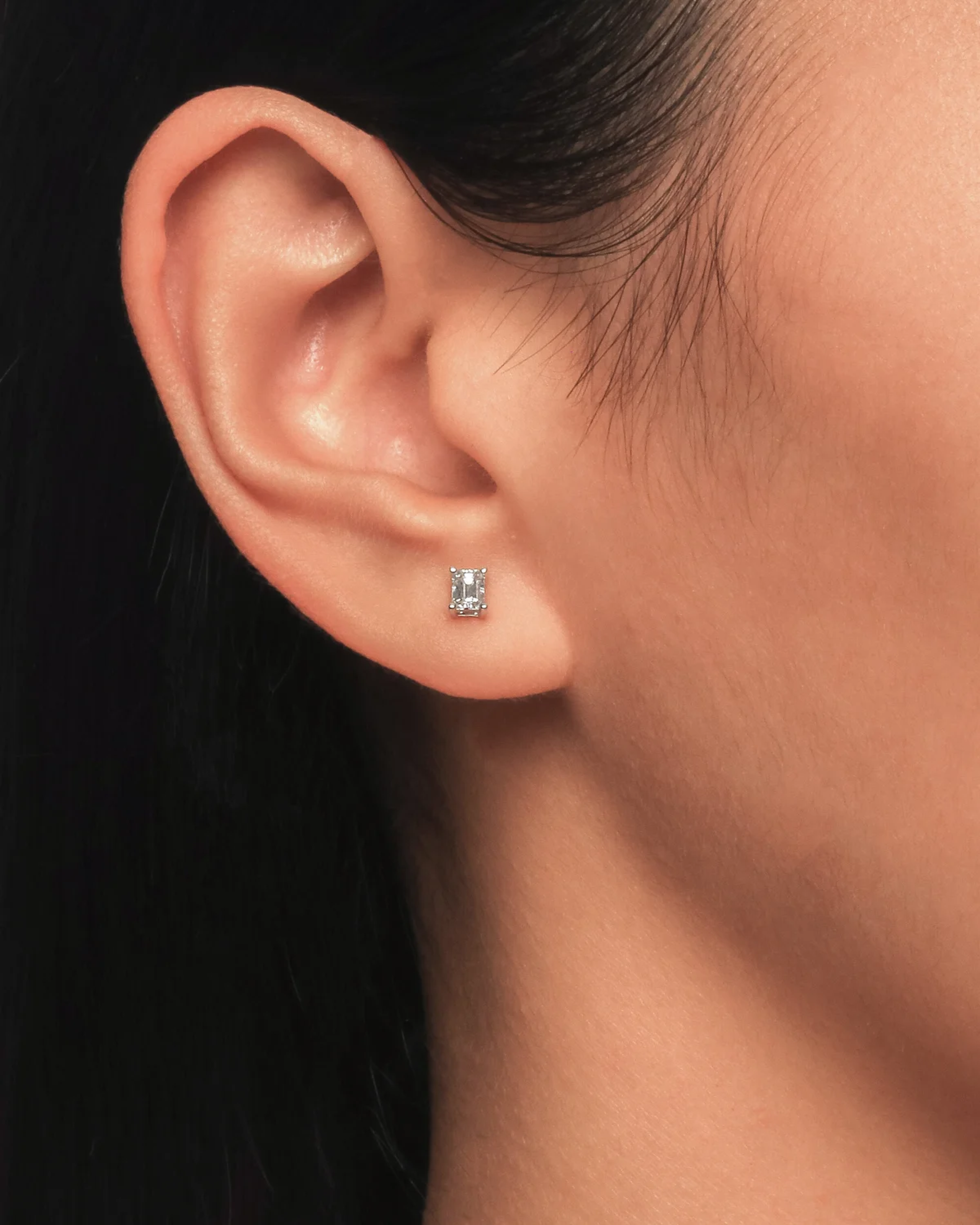 Emerald Cut Diamond Prong Set Earrings