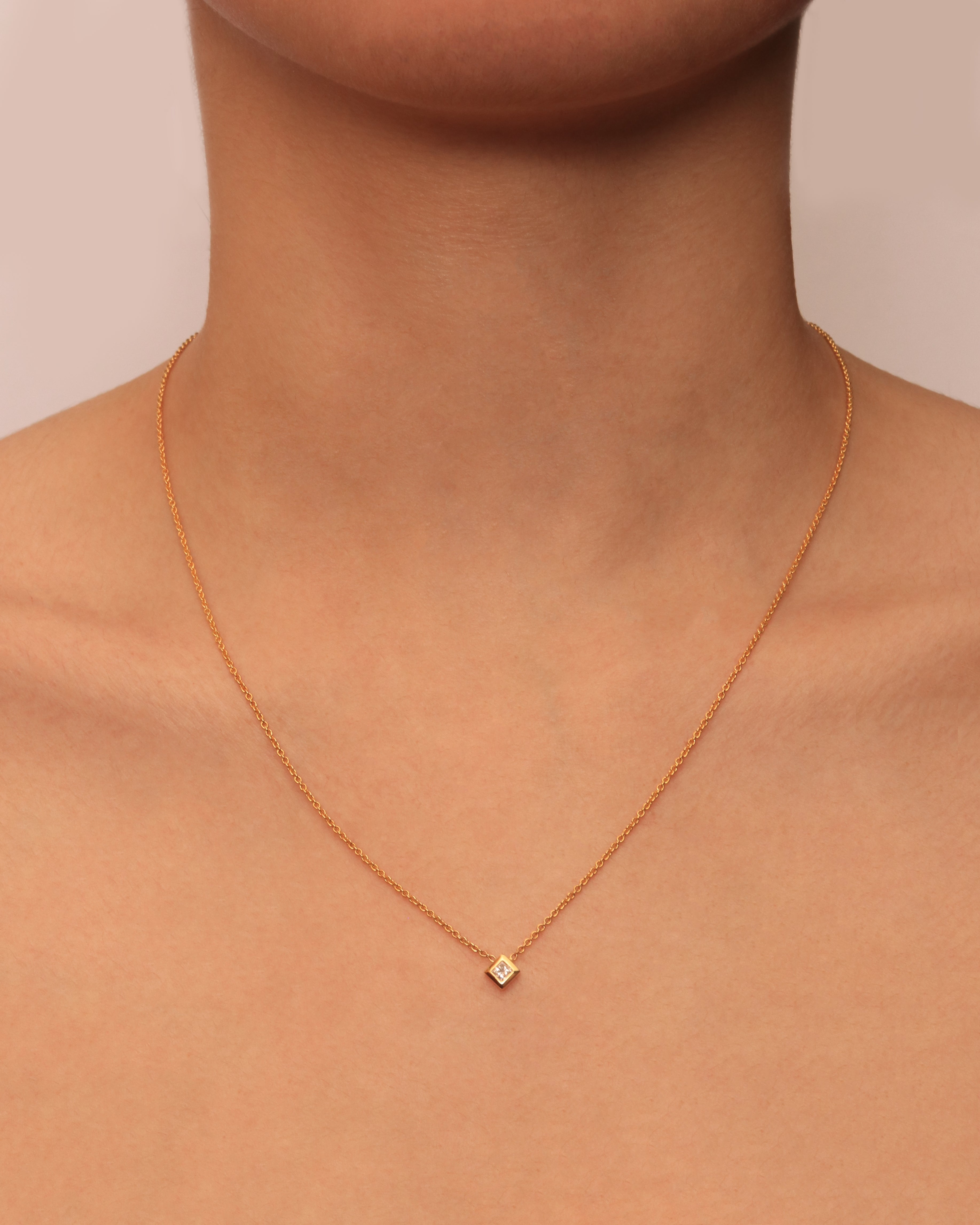 Princess Cut Diamond Bezel Set Solitaire Necklace