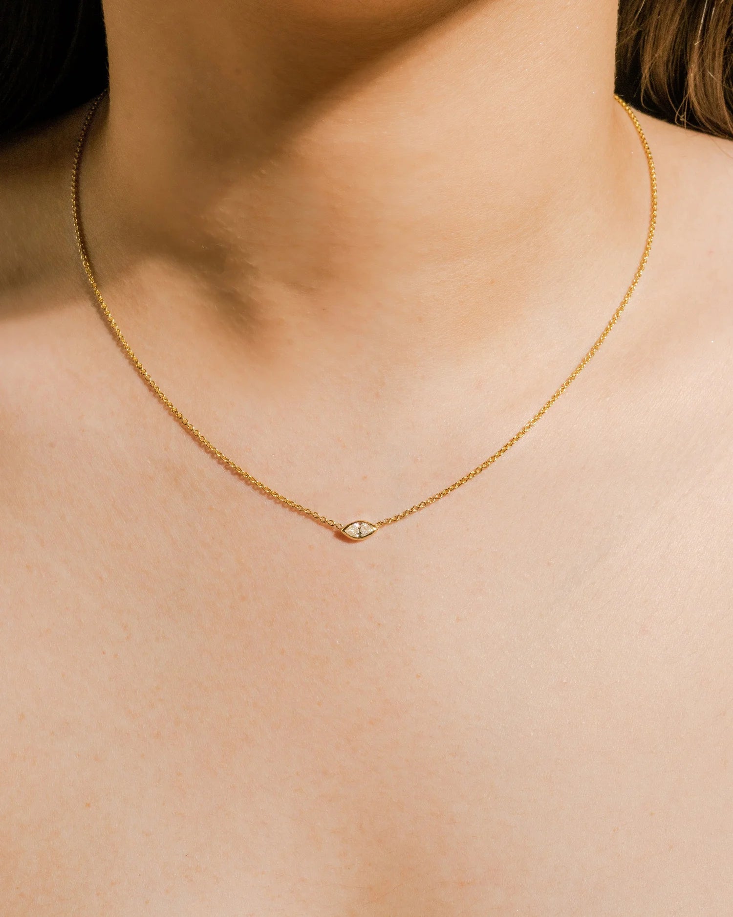 Marquise Diamond Bezel Set Solitaire Necklace