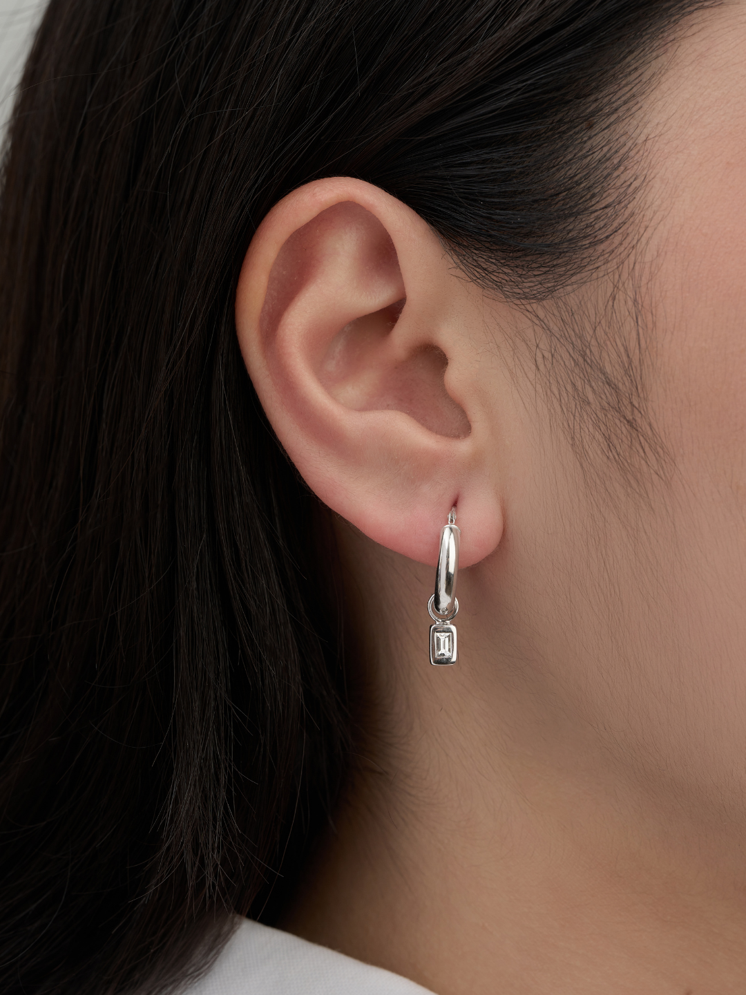 Bezel Set Baguette Hoop Earrings