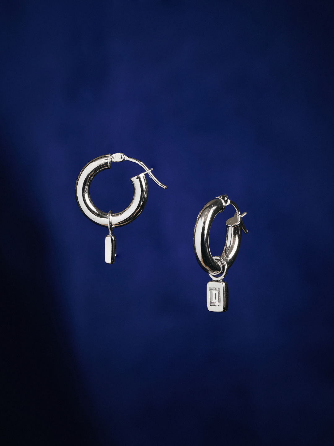 Bezel Set Baguette Hoop Earrings