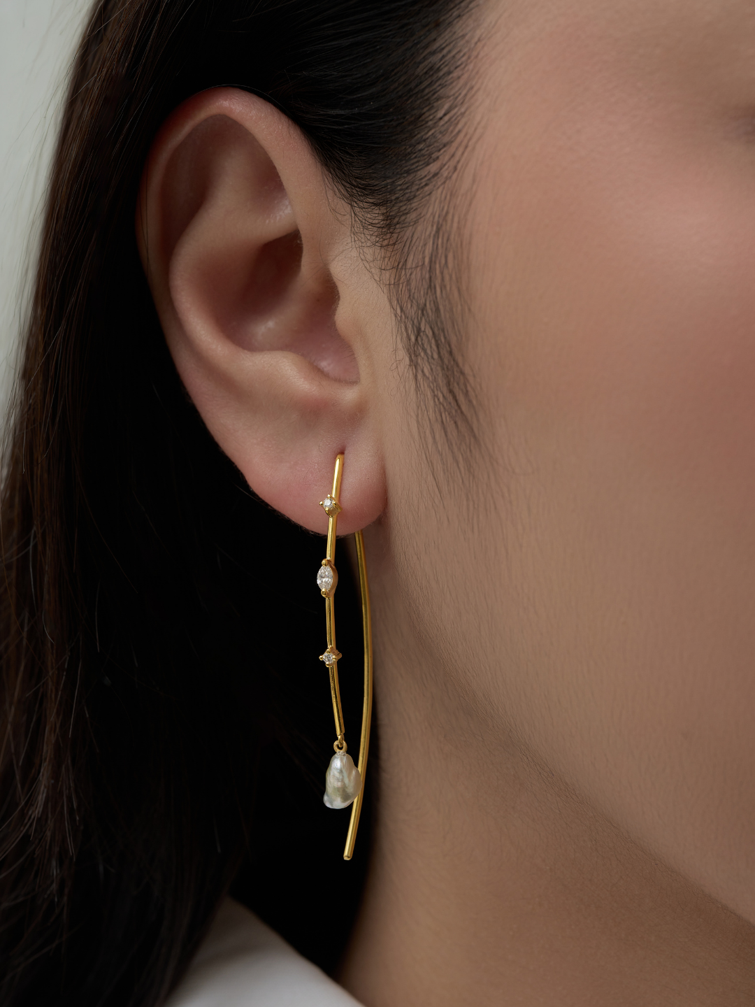 Diamond & Keshi Pearl Hook Earrings